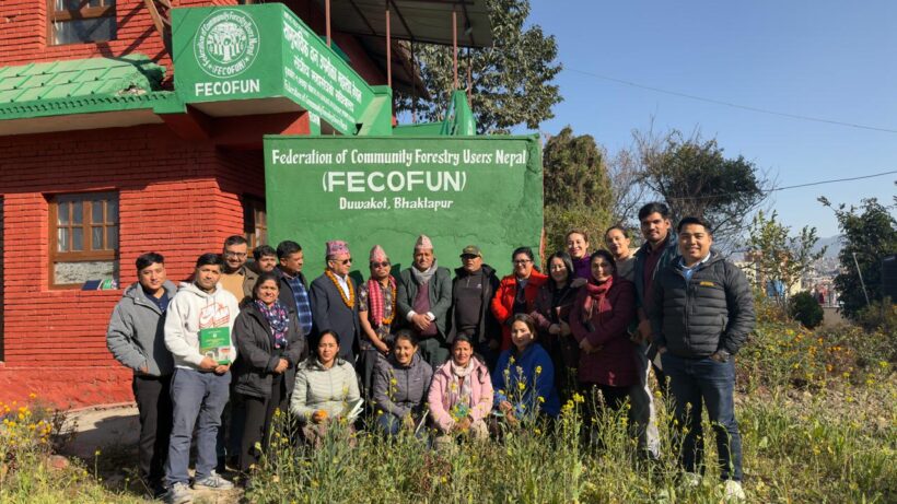 FECOFUN conducted an interaction meeting with Dr. Ganga Ram Dahal and Dazzle Labapis, Tenure Facility, alongside the FECOFUN Executive Team and staff.